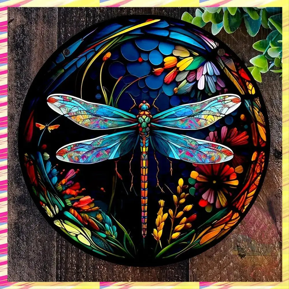 ABJJ Stained Glass Dragonfly Suncatcher Beautiful Window Hanging For Home Garden & Outdoor Decor Nature-Inspired Design