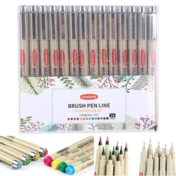 14 Colors Brush Micro Waterproof Fineliner Pen Set Ink Fine Point Pen Sketching Anime Artist Illustrating Drawing Supplies