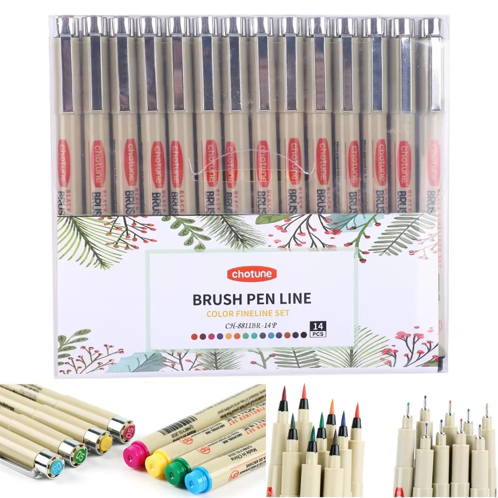 14 Colors Brush Micro Waterproof Fineliner Pen Set Ink Fine Point Pen Sketching Anime Artist Illustrating  Drawing Supplies