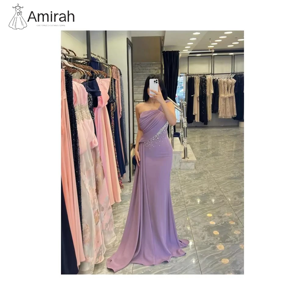 Gaun Elegan Amirah, Gaun Prom Custom Made 2025, Gaun Prom Wanita Model Ekor Ikan Panjang, Gaun Malam Wanita Lengan Satu Bahu