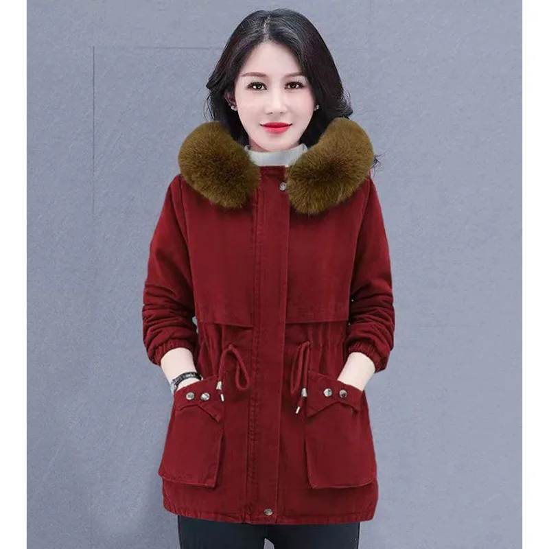 Autumn Winter Female Cotton Padded Coat 2024 New Ladies Medium Long Styles Lamb Wool Outwear Women Large Size 6XL Parka Jacket