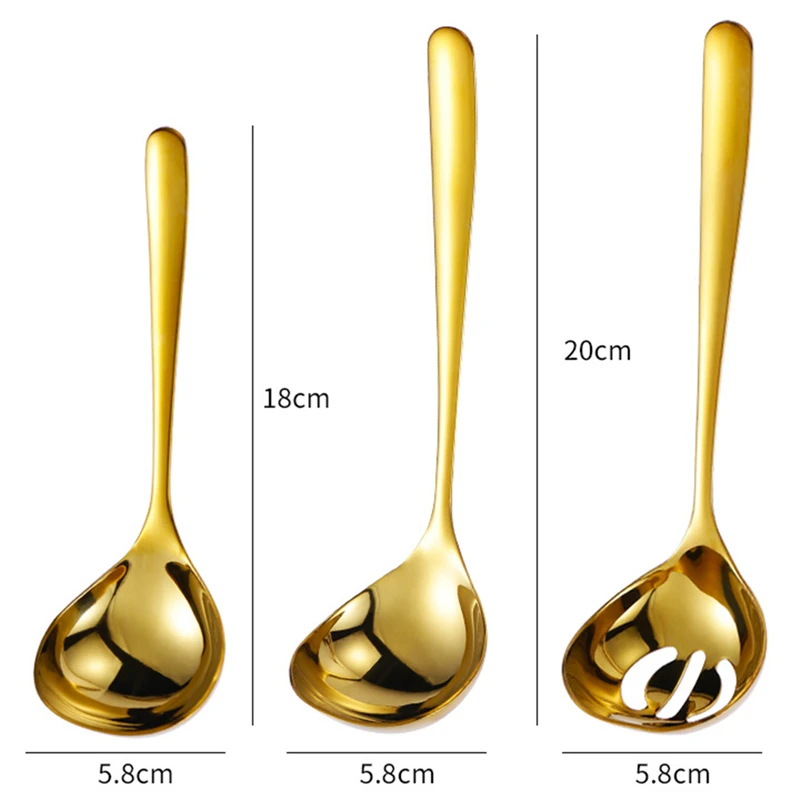 Long Handle Golden Soup Spoon Ladle Home Kitchen Tableware Stainless Steel Spoons Scoop Colander Kitchenware Cooking Utensils