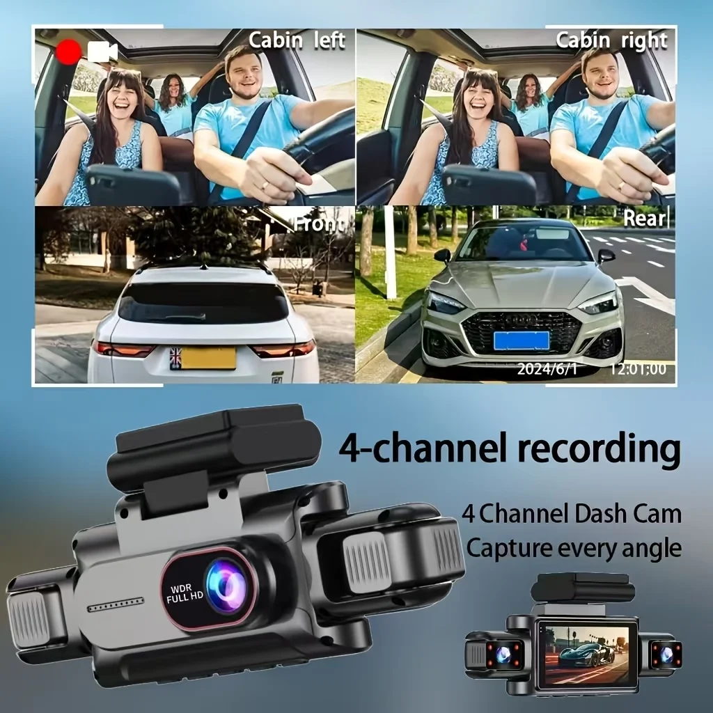 3/4 Channel WiFi Dash Cam, 4-Way Simultaneous Recording, APP Remote View, Parking Surveillance, Full Vehicle Coverage