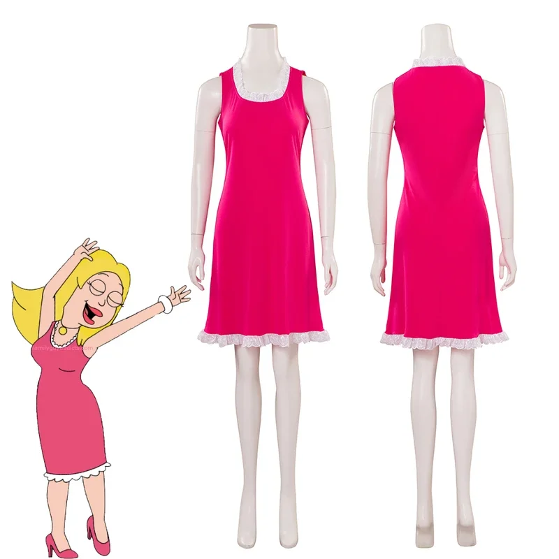 American Cosplay Dad Francine Smith Costume Women's Pink Dress Halloween Party Dress