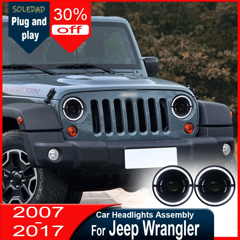 

2 шт. автомобильных фар для Jeep Wrangler 2007-2017, светодиодные лампы, дневные ходовые огни, динамические указатели поворота, автомобильные аксессуары