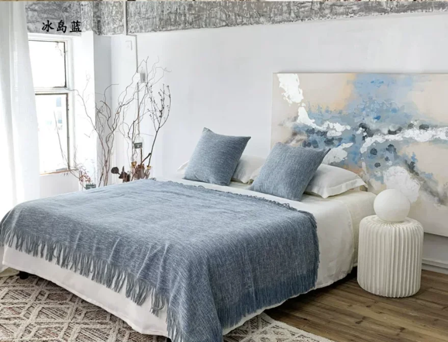 Solid Color Linen Zen-style Homestay & Hotel Bed Runner, Minimalist Inn Bed Scarf, American Style Bed End Towel