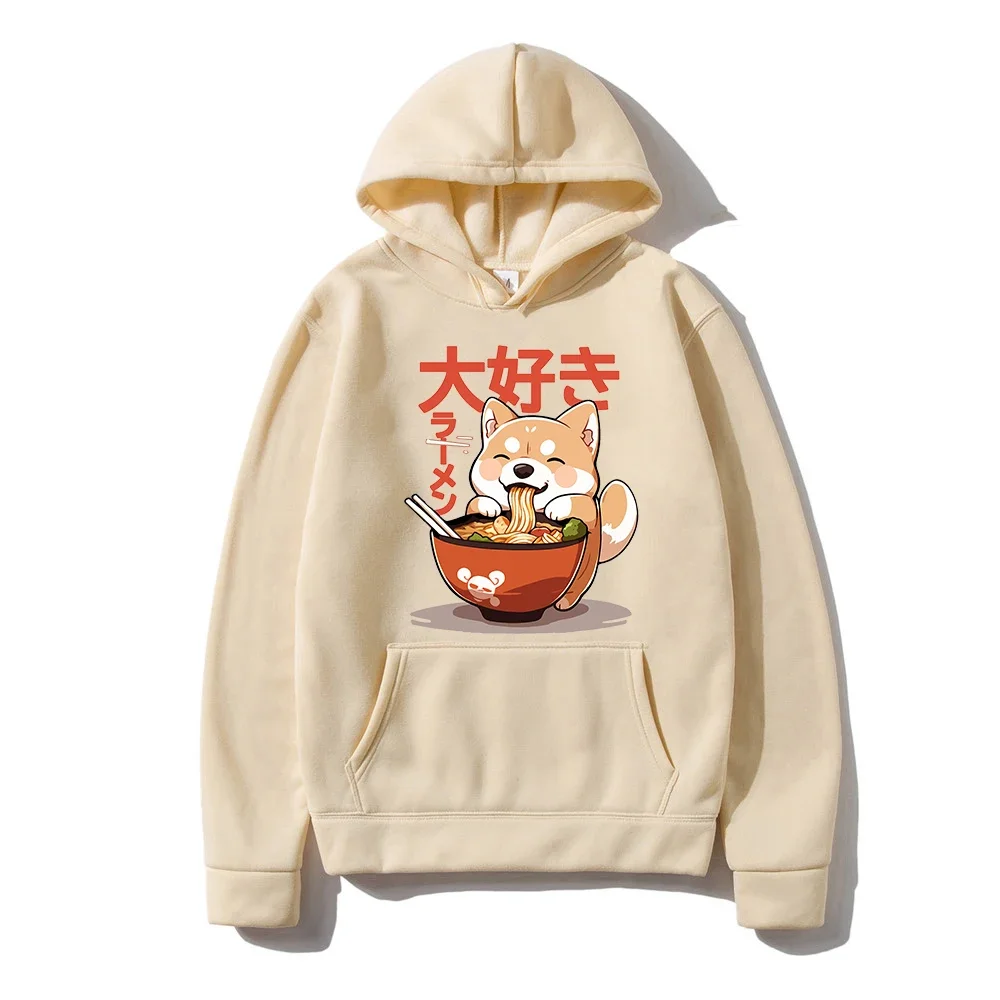 Shiba Inu cieszący się Ramen bluza z kapturem z nadrukiem jesień wysokiej jakości miękka bluza Streetwear damski/męski jesienny swetry na zimę z kapturem