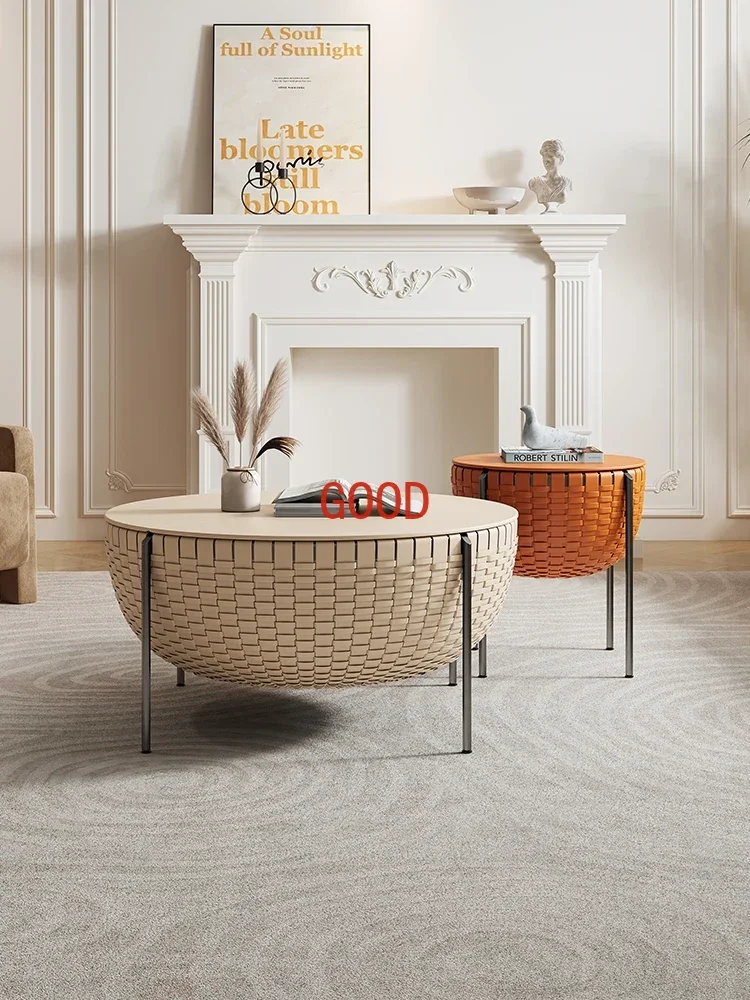 ~Woven Saddle Leather Tea Table with Flip Storage Modern Simple Luxury Side Table Combination