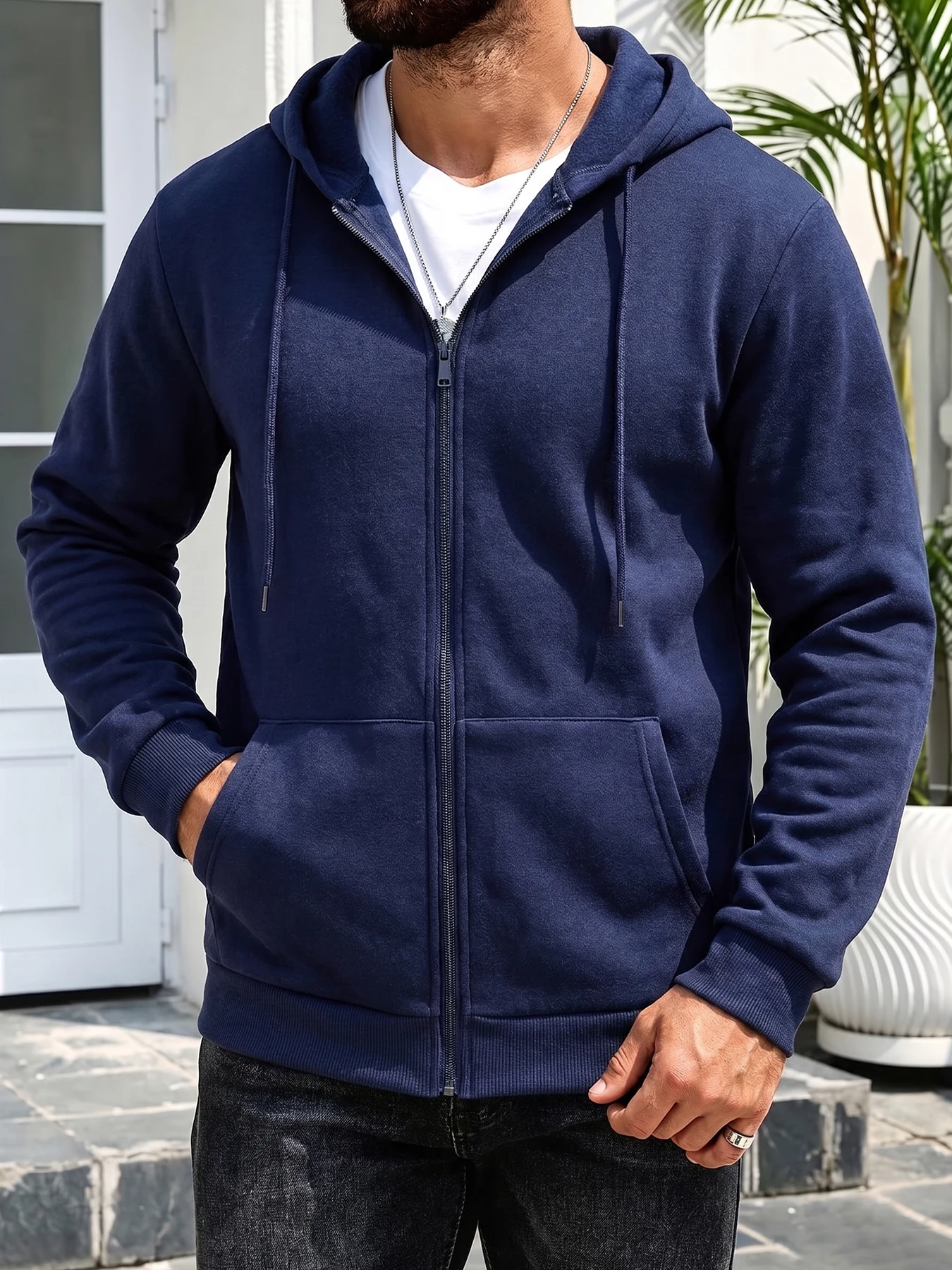Autumn Winter Men's Hooded Jacket Full Zip Fleece Lined Solid Color Warm Coat Classic And Versatile For Multiple Occasions