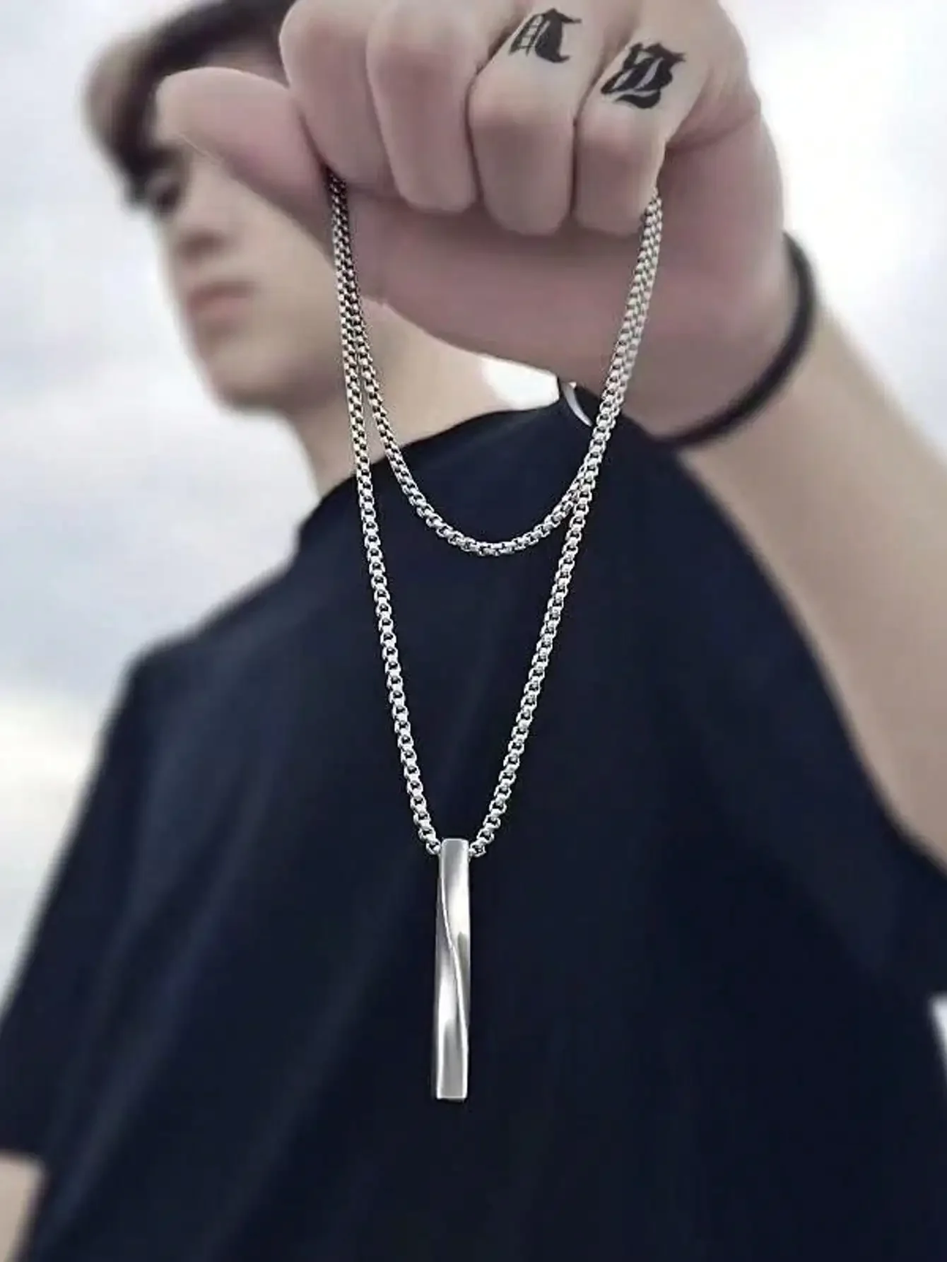 

Spiral Texture Titanium Steel Long Necklace For Men Statement Layered Chain Industrial Minimalist Hip Hop Jewelry