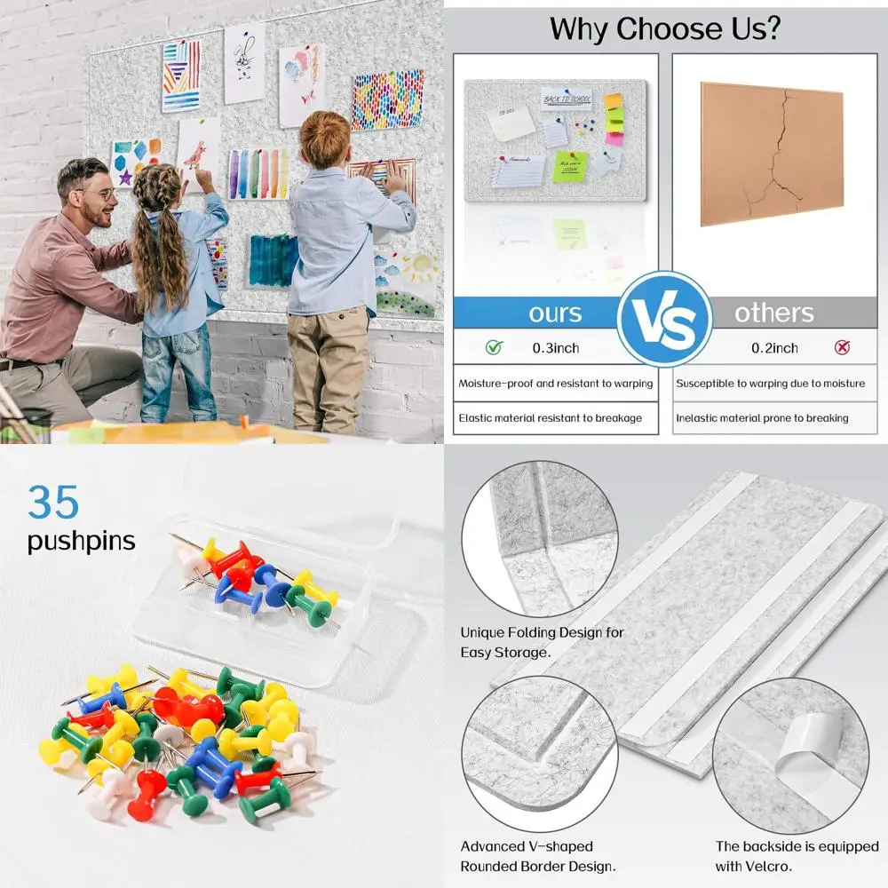 

Серая фетровая настенная доска для объявлений, 72x48 дюймов, самоклеящаяся фотодоска, 35 кнопок в комплекте, идеально подходит для дома, офиса, класса