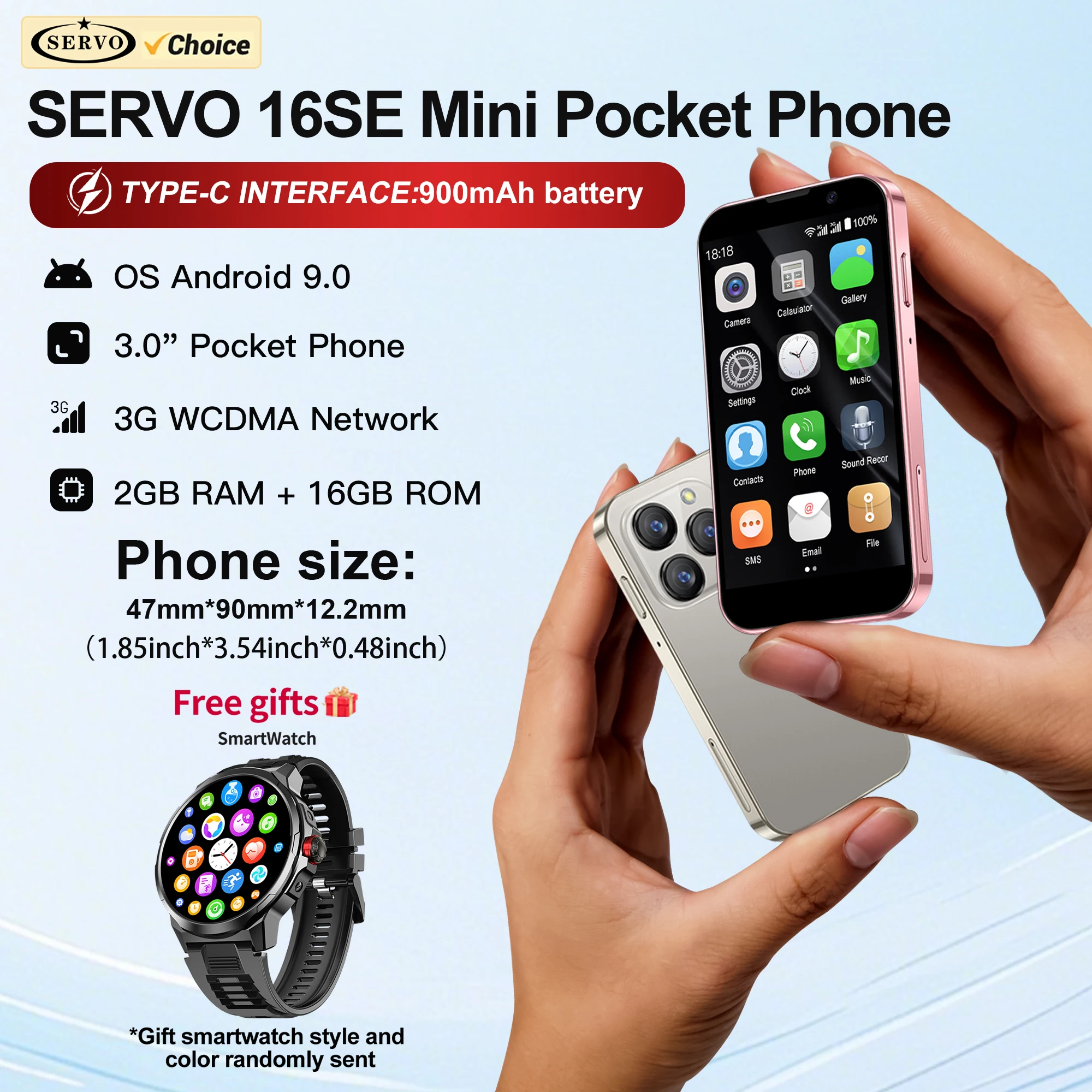 Free Watch! SERVO Mini Smartphone 3.0 Display Android 9.0 Mobile Phone 16GB ROM Face Unlock 3G Cellular 2 SIM Tiny Smart Phones