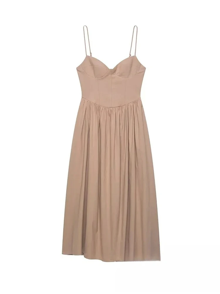 เดรสลำลองสไตล์ชิคสำหรับผู้หญิง แบรนด์ KONDALA แบบเรียบง่าย ไม่มีแขน แต่งระบาย ซิปด้านหลัง เหมาะสำหรับวันหยุดฤดูร้อน ชุดเดรสยาวแฟชั่น 2025 ชุดเดรสชายหาดฤดูร้อน