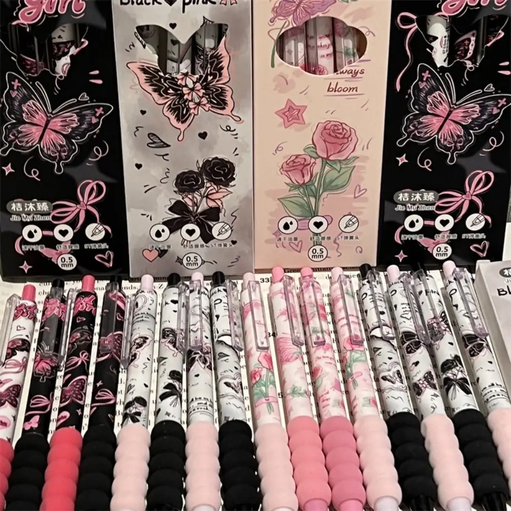 4 قطعة/المجموعة التجفيف السريع ST تلميح هلام القلم الصحافة نوع لينة قبضة قلم محايد اللون روز سلسلة 0.5 مللي متر الحبر الأسود أدوات الكتابة هدية #5