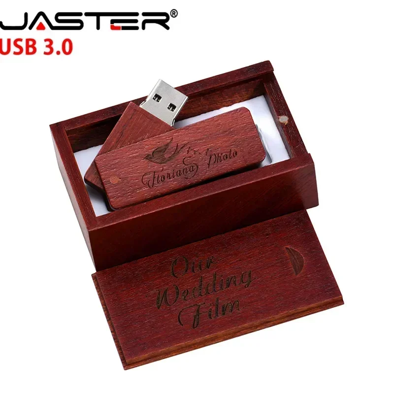 JASTER-memoria usb 3,0 de madera con logotipo personalizado gratis, pendrive con caja de 4GB, 8GB, 16GB, 32GB, 64GB y 128GB, regalo