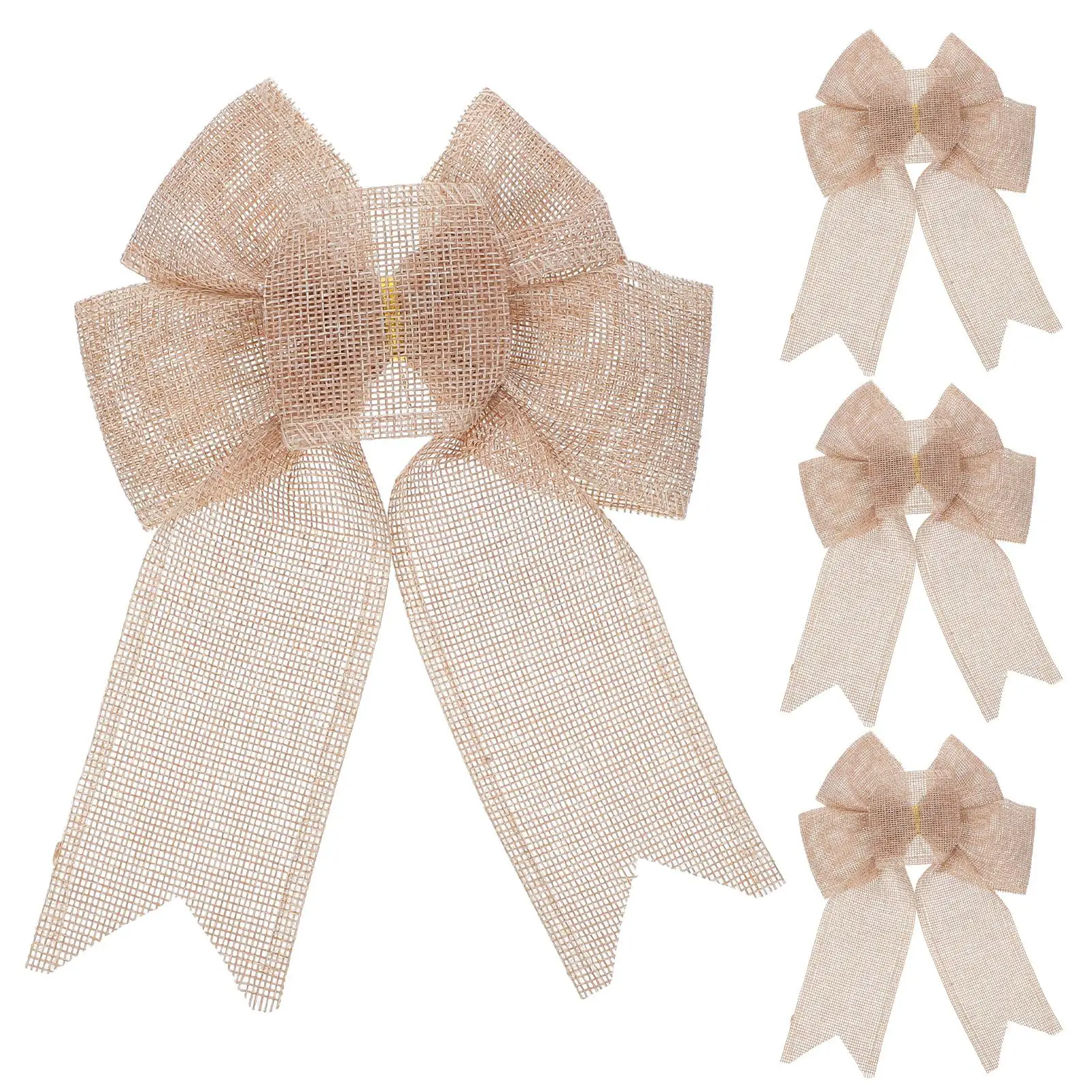 

4Pcs Flax Bows Burlap Bow Hair Lace Linen Bag Charms Fabric Applique naments Handmade Embellishments Craft Decoration Box