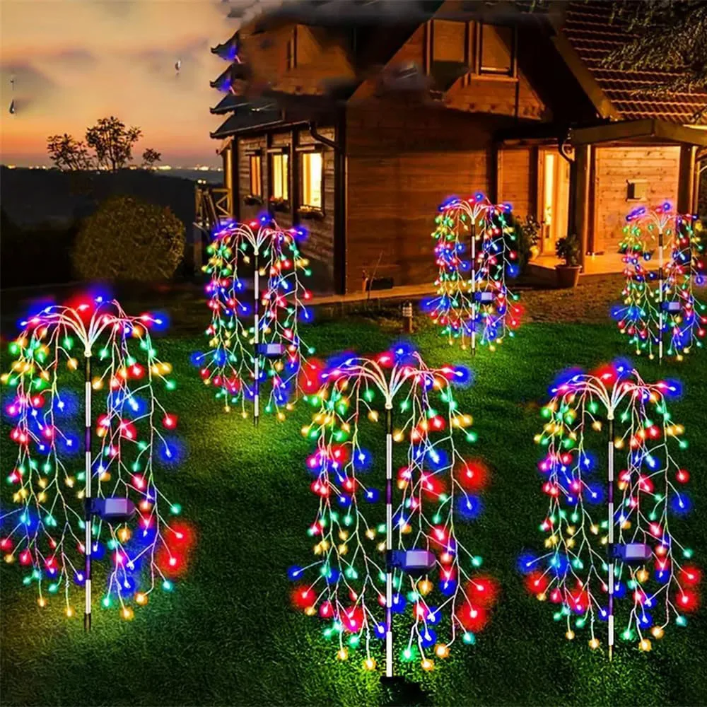 Solar Powered Garden Light Outdoor Solar Firecracker Light Outside Solar Firework Light String Decor for Lawn Street Pathway