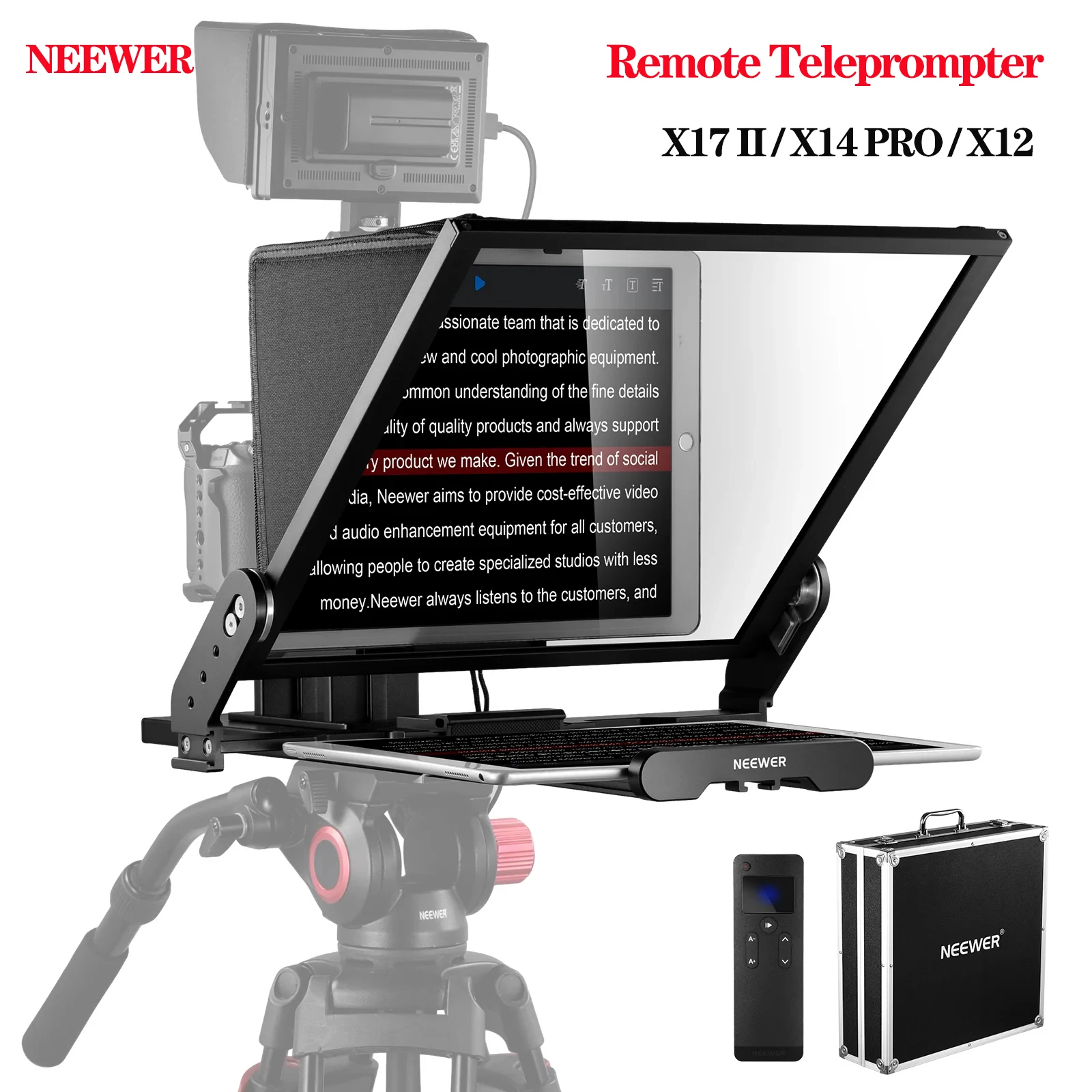 

NEEWER X17 II X14 PRO X12 Remote Teleprompter Large Size Screen with Remote Control for Vlog Video Shooting Teleprompter