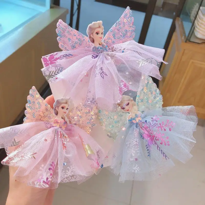 Horquilla de Disney para niña, horquilla de vestido de princesa Elsa de Frozen, accesorios para el cabello de Blancanieves, Clip lateral para bebé,