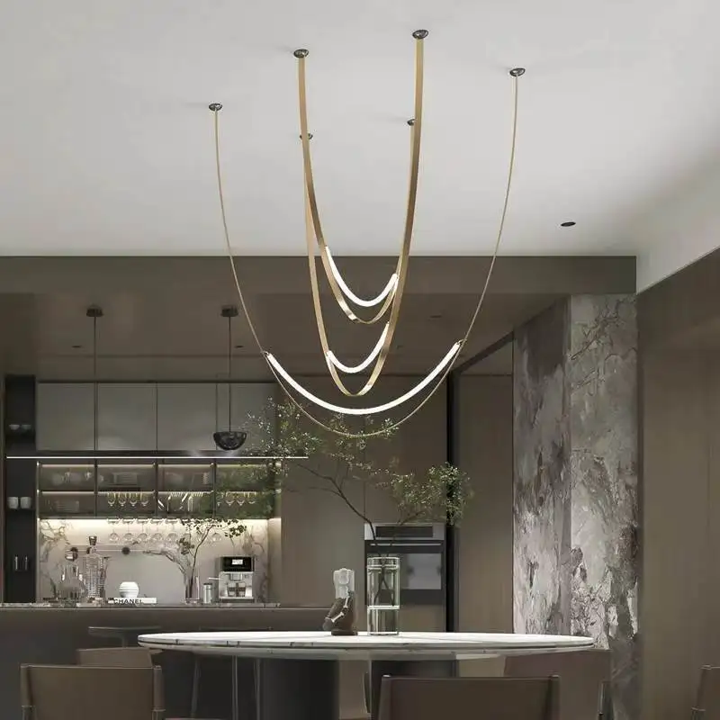 Minimalist Line Chandelier Modern Simple Designer Villa Living Room Creative Restaurant Bar Hotel U-Shaped Led Belt Chandelier