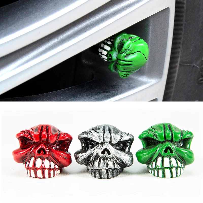 4Pcs/Set Universal Car Skull Style Antirust Copper Core Motorcycle Bike Car Wheel Valve Stem Caps