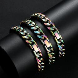 New Arrival Width 10MM 316L Stainless Steel Colorful Cuban Chain Bracelet for Men Fashion Hip Hop Party Gifts Jewelry
