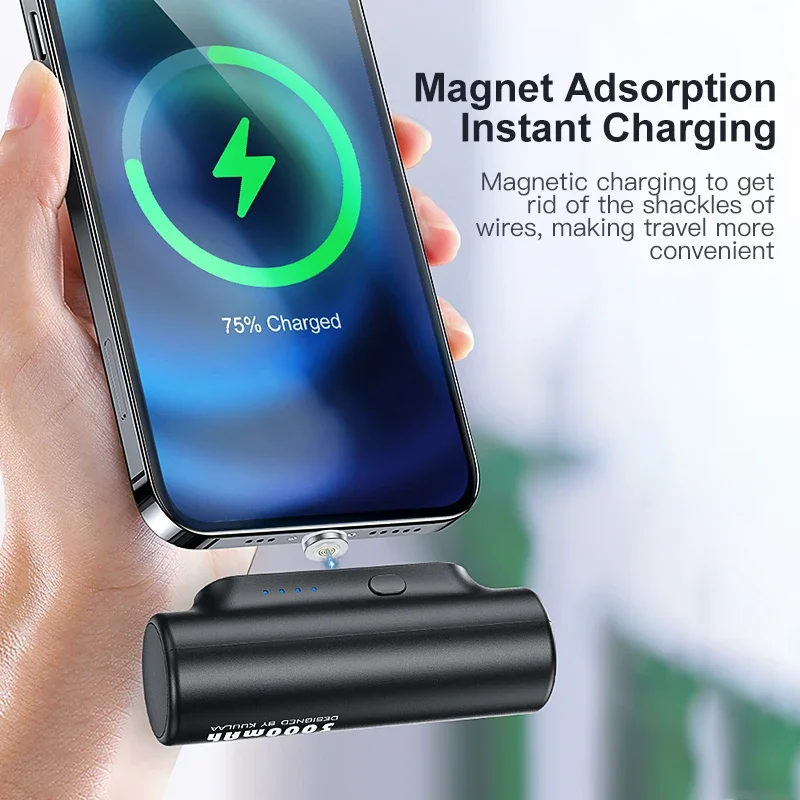 5000mAh Mini Magnetic Capsule Power Bank Emergency Charger Backup External Battery Suitable For iphone Samsung Huawei and Xiaomi