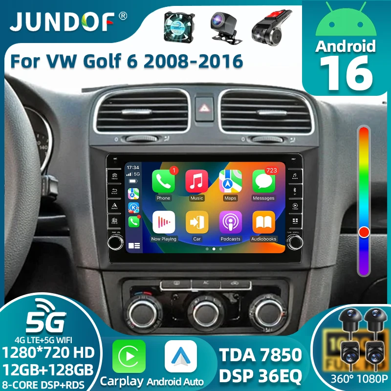 Car GPS Android 16 For Volkswagen VW Golf 6 MK6 GTI 2008 - 2016 radio Multimedia Video Android Auto Carplay Head Unit 4G WIFI