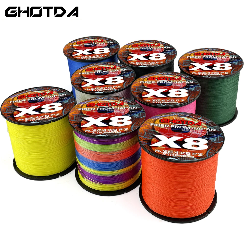 GHOTDA 8 Strands Braided PE Fishing Line 500M 1000M Fly Wire Multifilament Carp Wire X8 Japan Multicolor Sea Line Super Strong