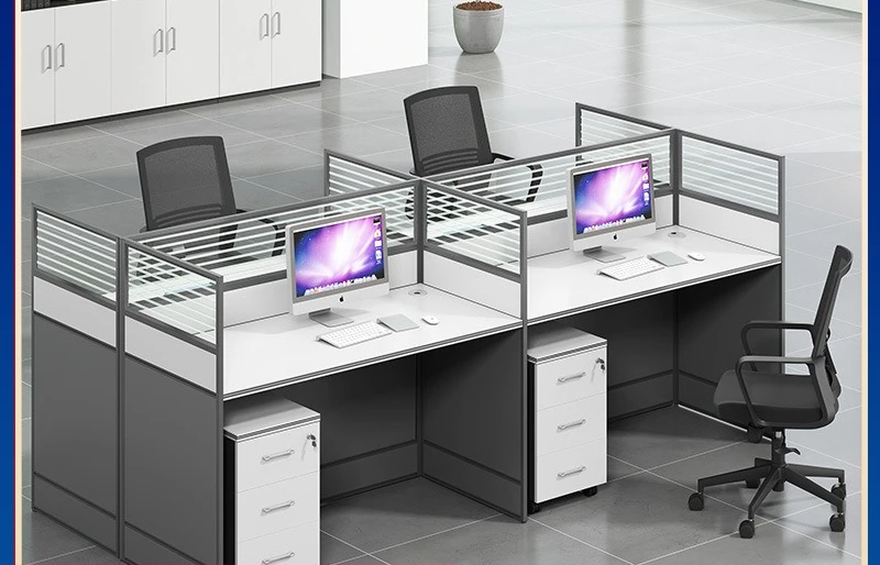 Screen screen staff office desk and chair combination office desk and office compartment for 4 people, simple and modern
