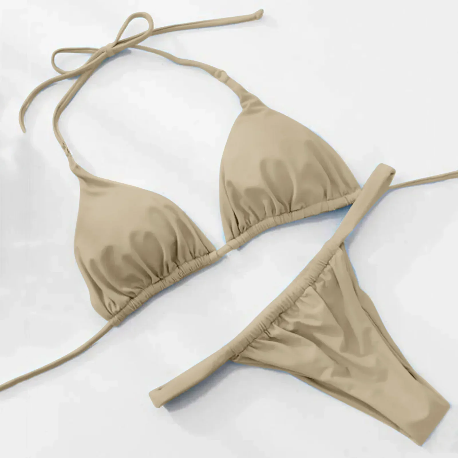 Maillot de bain brésilien sexy, ensemble deux pièces, culotte tanga, triangle, couleur unie, vêtements de plage, pour piscine, été 2024