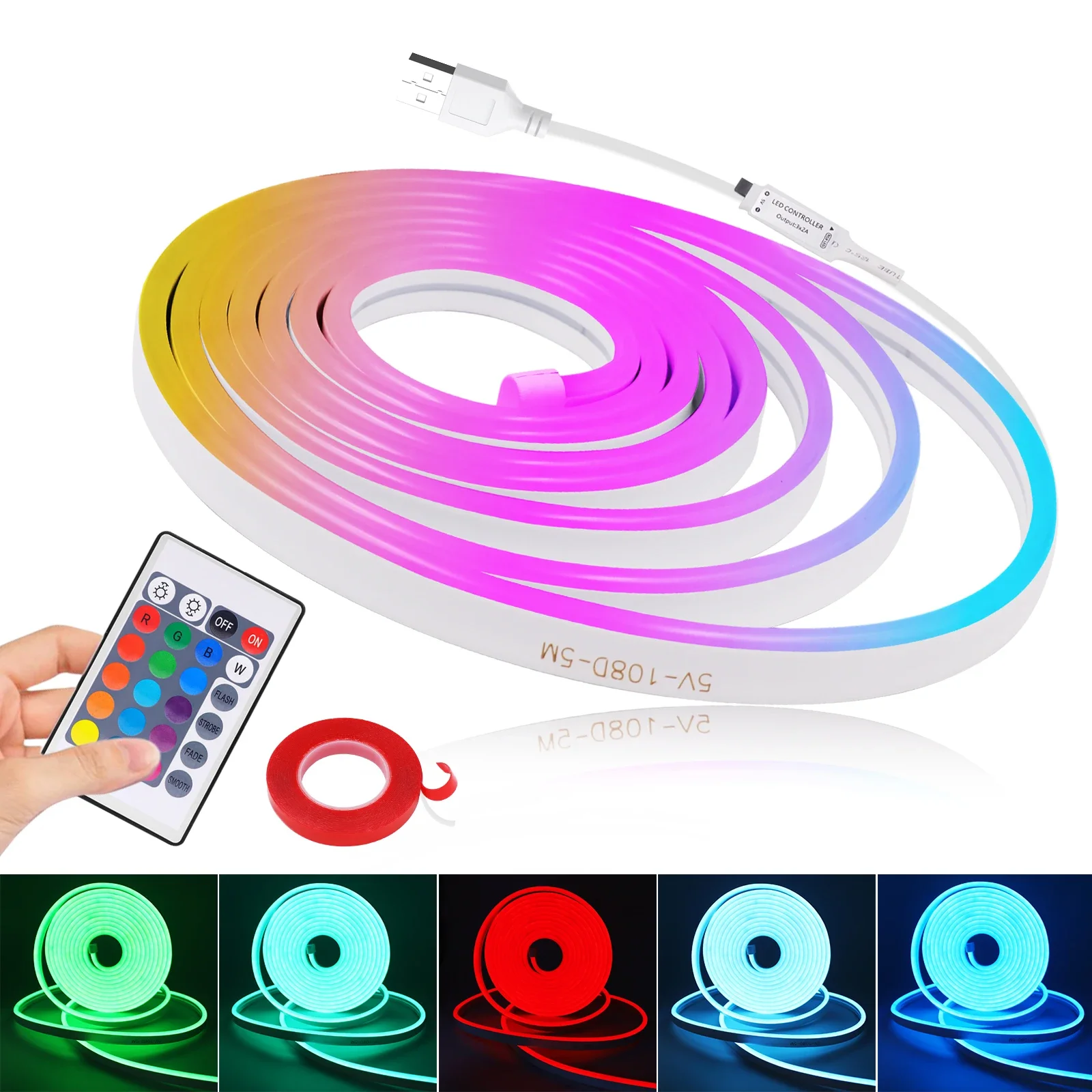 LED 5V USB RGB Neon Strip 1/2/3/4/5M Dimbare DIY Waterdichte Flexibele Plakband 108 LEDs/M 3535 Home Decor Verlichting
