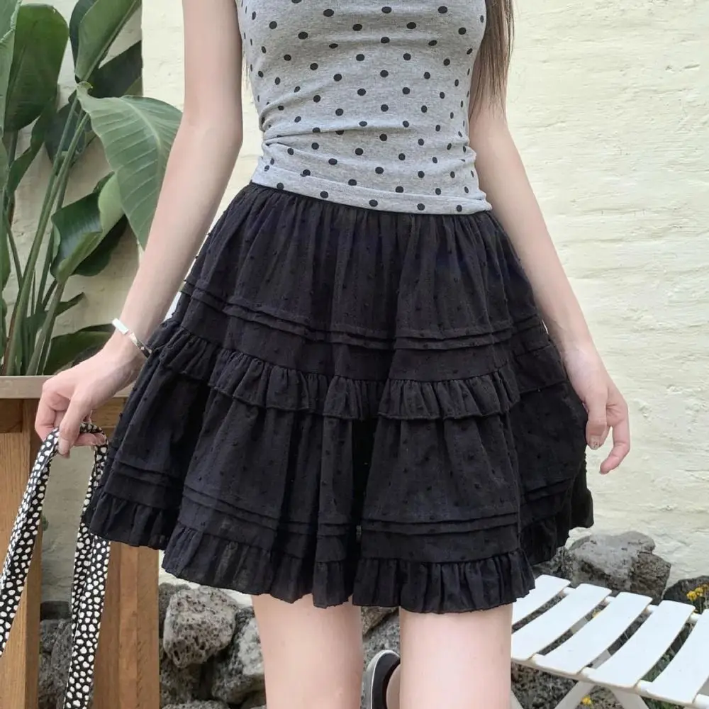 شورت بنقاط مرنة تنورة قصيرة قصيرة على شكل حرف a عالية الخصر تنورة كعكة هاراجوكو متدرجة مطوي تنورة كعكة فتاة Preppy #4