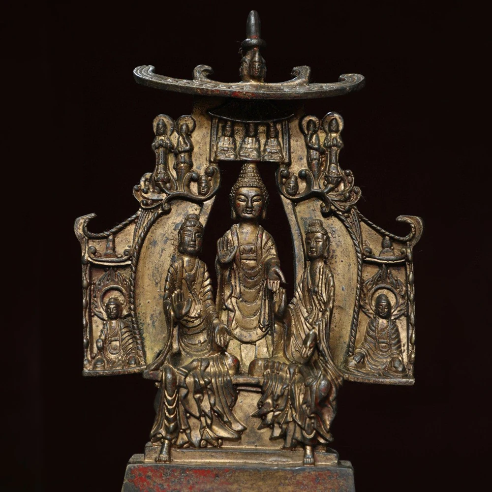 Shakyamuni Buddha Statue Pure Copper Gold Plated Retro Northern Wei Style Home Temple Desktop Decoration
