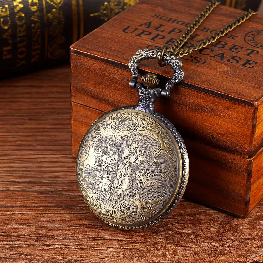 Vintage large bronze fine chain pocket watch Helicopter design nostalgic pocket watch flip quartz watch hang watch