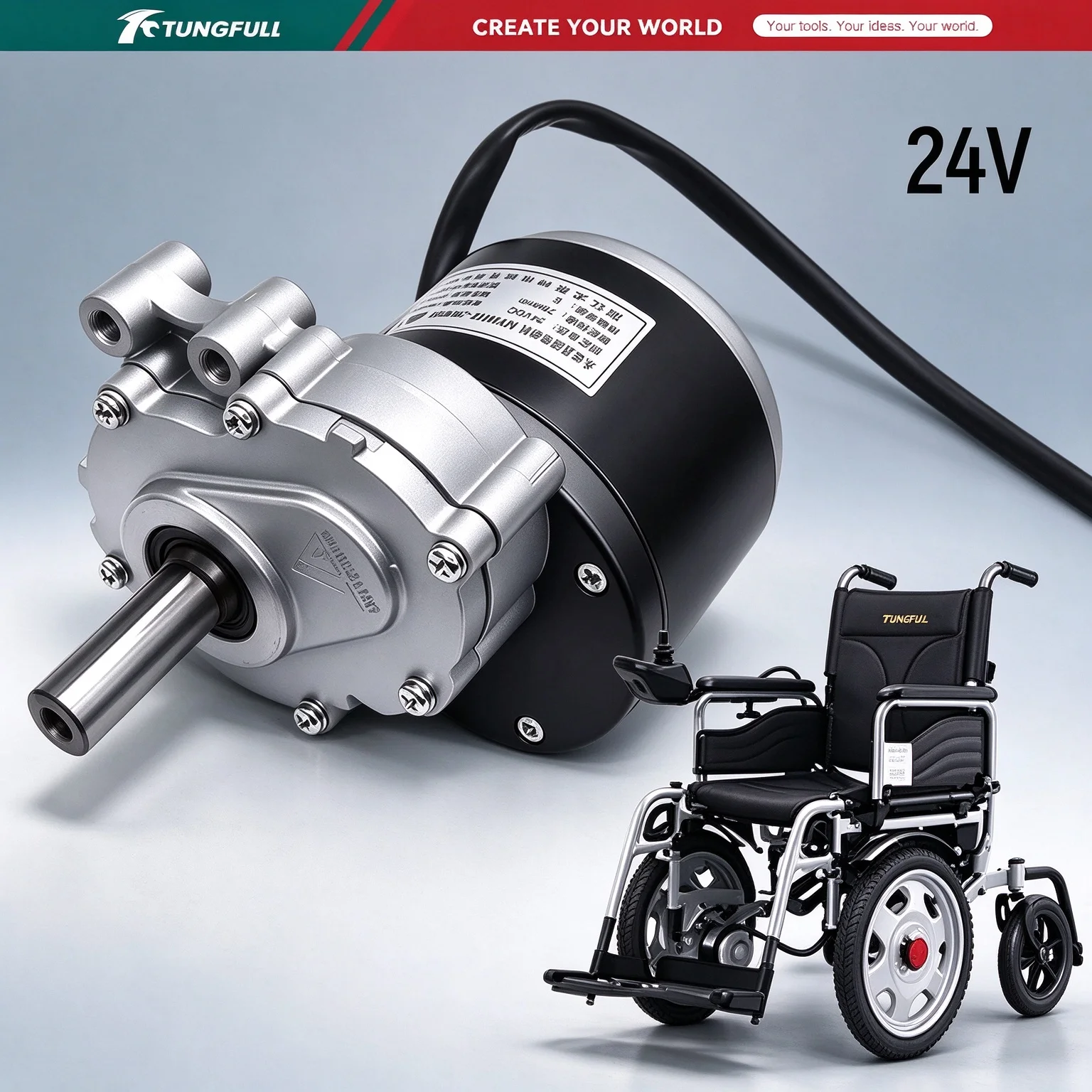 TUNGFULL 24V Brushed DC Gear Motor 75/120/180RPM Low Speed Wheelchair Reduction Motor Replacement for Mobility Scooter