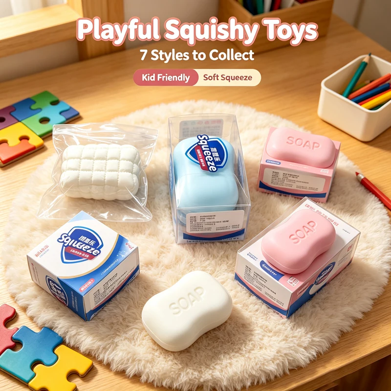 Simulated Soap Squishy Stress Relief Soft Slow Rebound Pressure Release White Pink Blue Soap Design Decompression Kneading Tool
