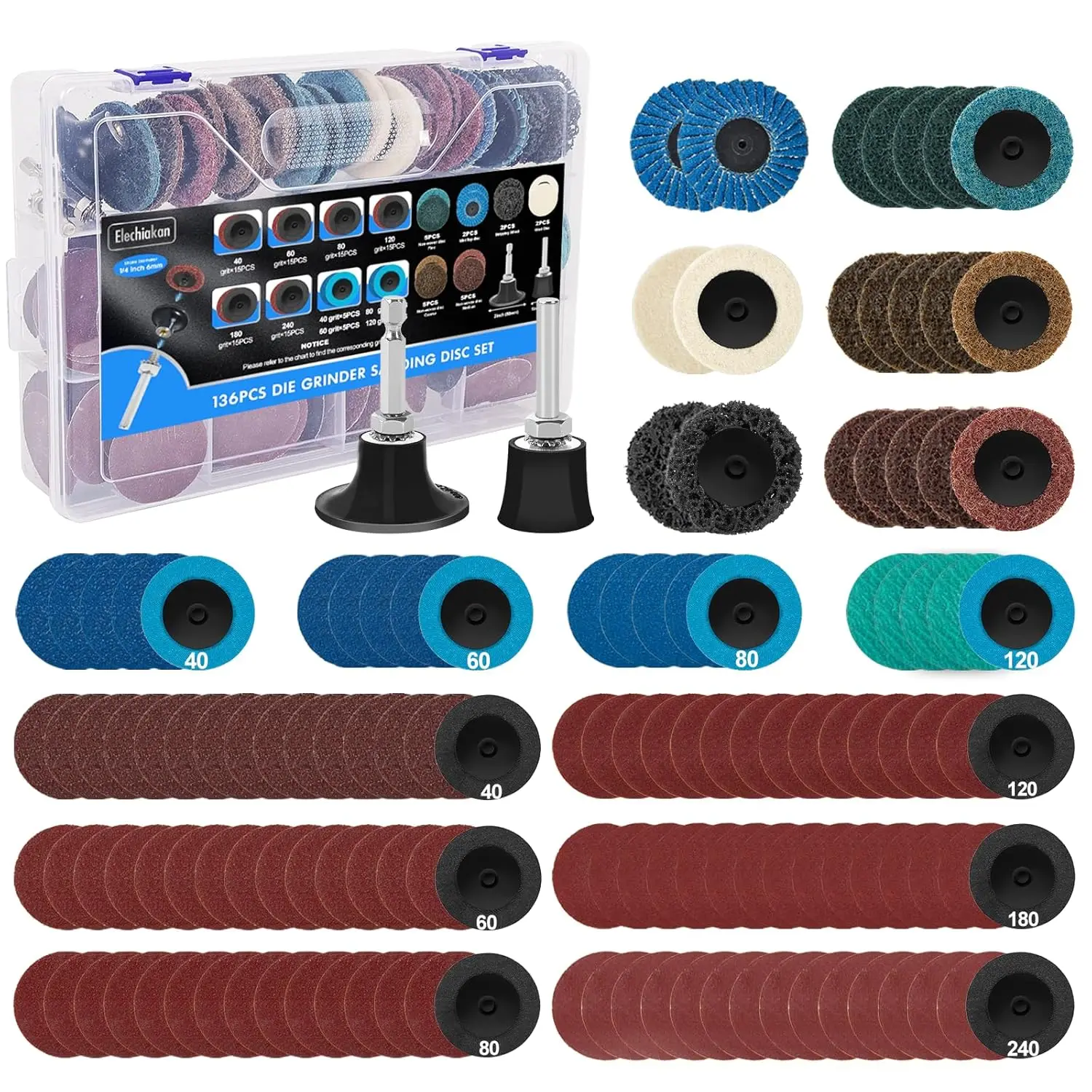 

136 PCS 2 Inch Quick Change Sanding Discs for Die Grinders, Surface Conditioning Tool