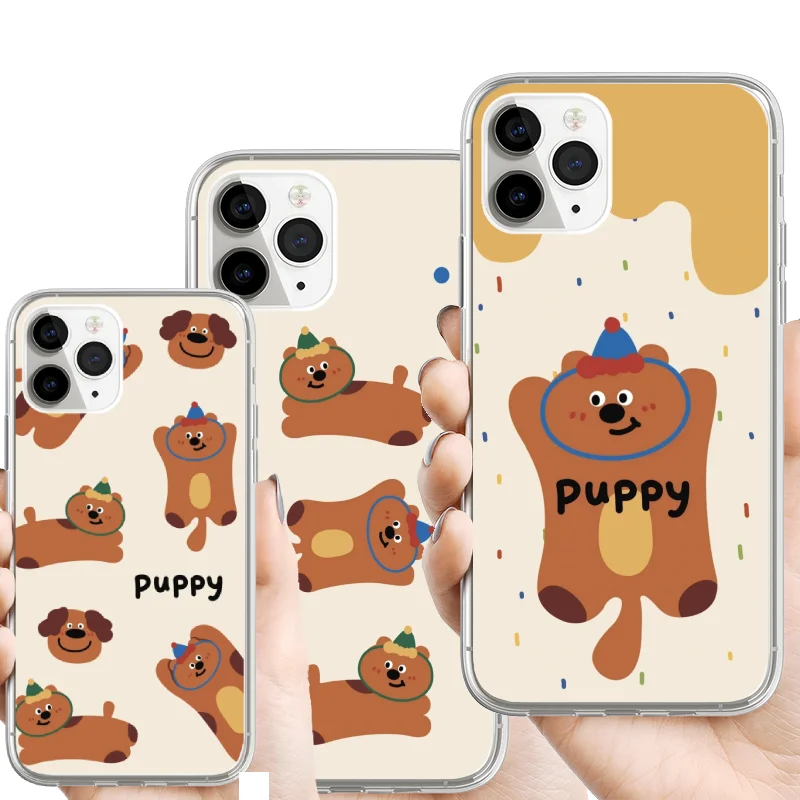 

Brown Puppy Phone Case For IPhone 15 14 13 12 11 Pro Max Mini XS Max XR SE 7 8 Plus Cute Cartoon Animal Dog Transparent Covers