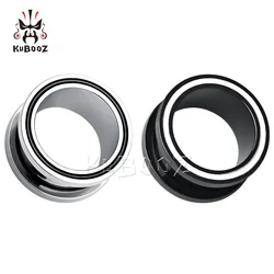 KUBOOZ Ear Plugs Piercing Tunnels Stainless Steel Pulley White Line Screw Extenders Stretchers Fashion Body Jewelry Earring 2PCS