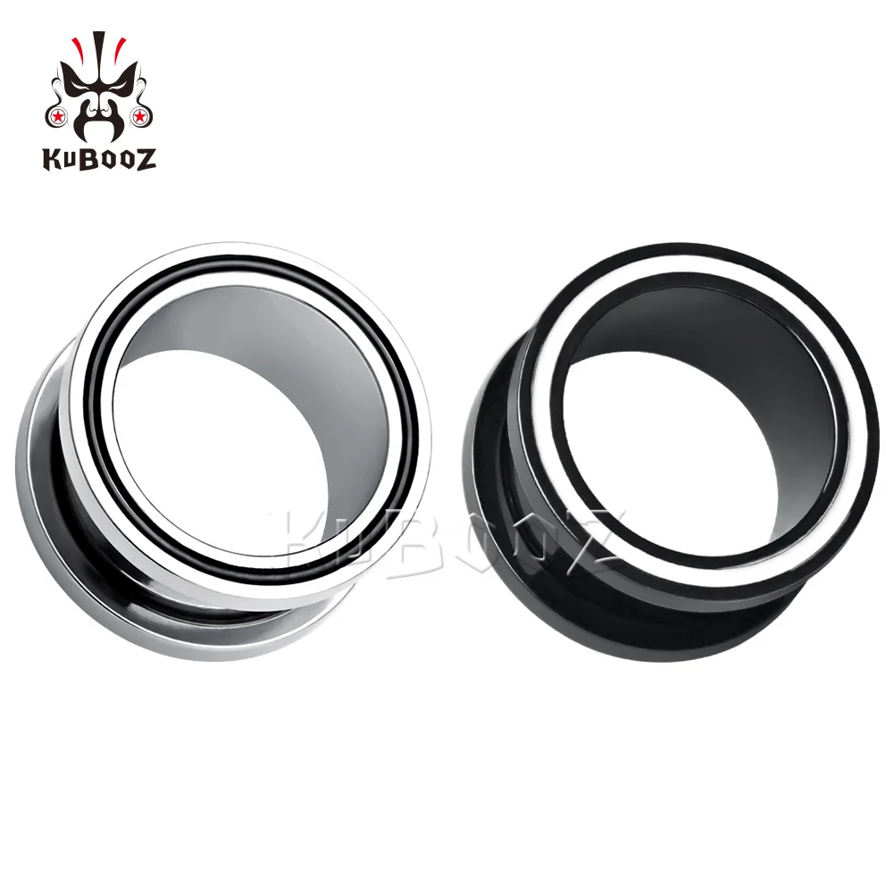 KUBOOZ Ear Plugs Piercing Tunnels Stainless Steel Pulley White Line Screw Extenders Stretchers Fashion Body Jewelry Earring 2PCS