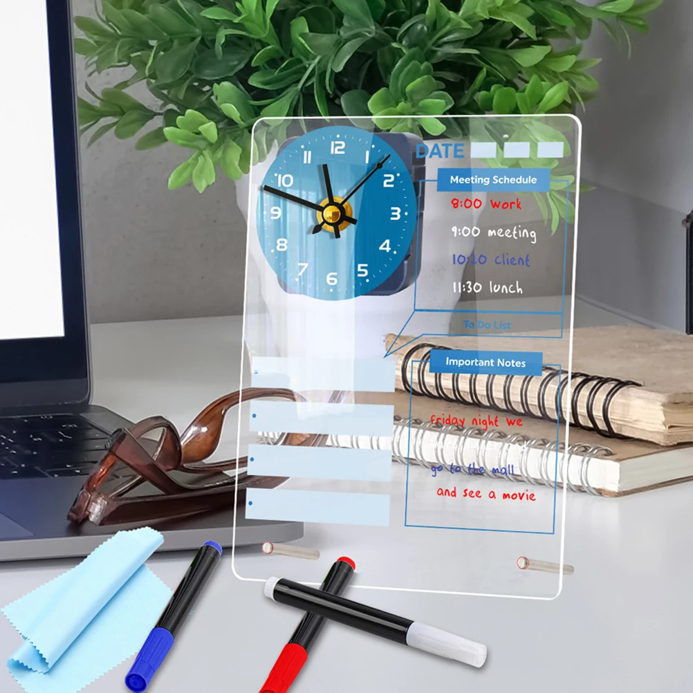 

Acrylic St Whiteboard Dry Erase Board Desk Memo Planner Clock Multi function Note Writing Board