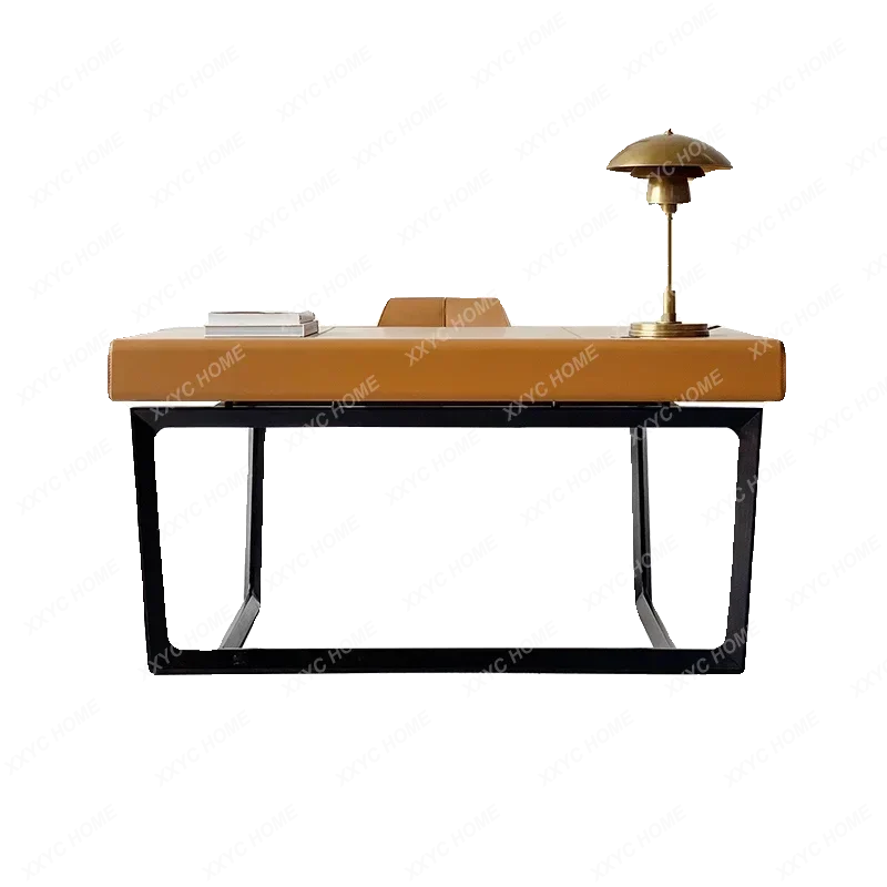 

Italian solid wood leather desk modern light luxury simple office desk luxury designer furniture