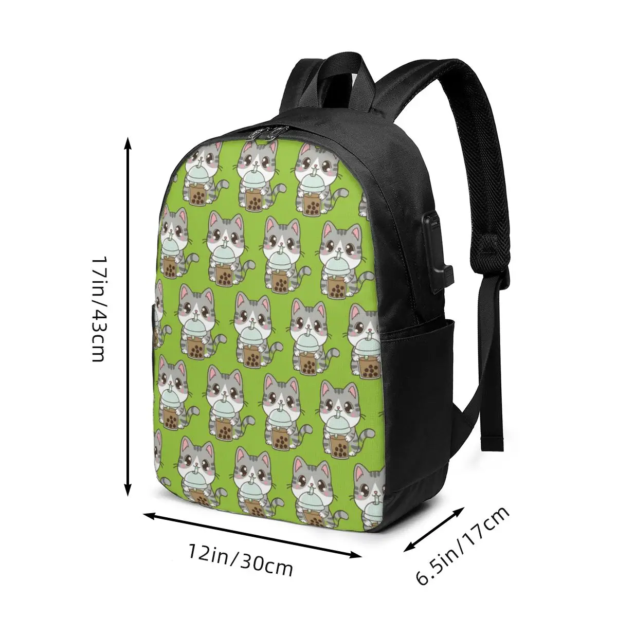 Kawaii Cat Drinking Milk Boba Tea Backpack Travel Notebook Bag Computer College Student School Bag Laptop Shoulder Bags