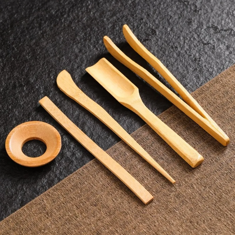

5Pcs/Set Bamboo Kongfu Tea Ceremony Utensils Set Food Grade Long Handle Matcha Scoop Reusable Green Tea Teaspoons Stirring