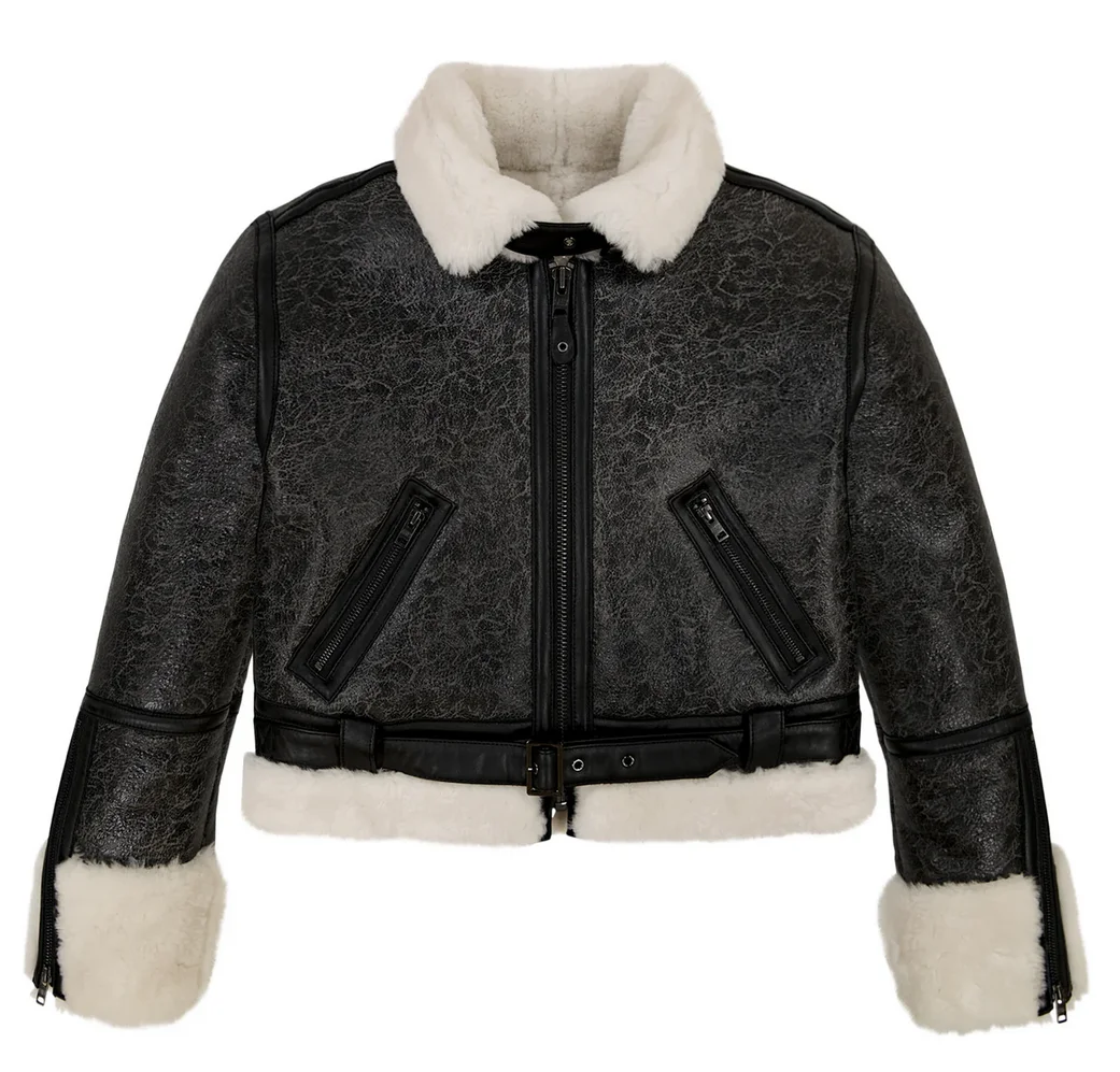 

AVIREX Winter New Women's Listing CROPPED SHEARLING JACKET Vintage Imported Sheepskin Fur Integration Genuine Leather Coat Top