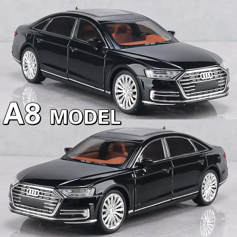 New 1:24 AUDI A8 Alloy Car Model Diecast Metal Toy Vehicles Car Model High Simulation Sound and Light Collection Childrens Gifts