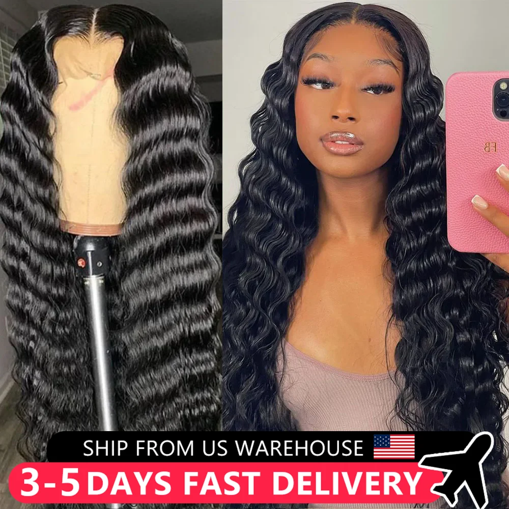 Deep Wave Lace Front 100% Human Hair Wig 30 32Inch Kinky Curly 13x4 13x6 Lace Frontal Wigs For Woman Pre Plucked Closure Wigi