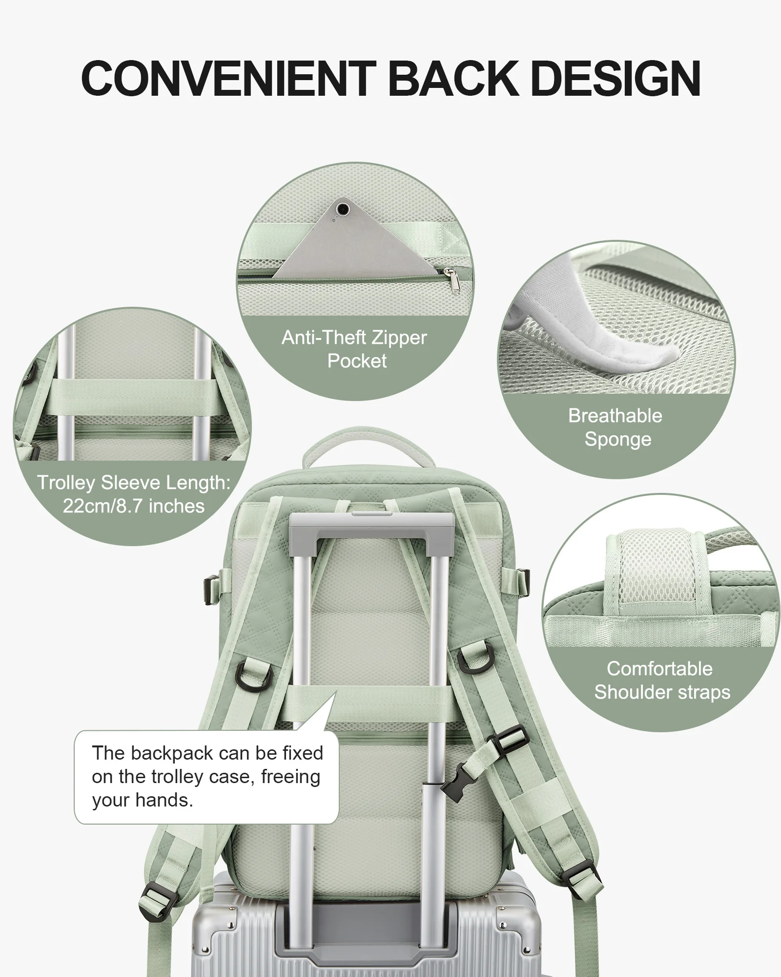 Zaino da viaggio di grande capacità, zaino per Laptop impermeabile da 14 pollici approvato dalla compagnia aerea per l\'escursionismo, il Design