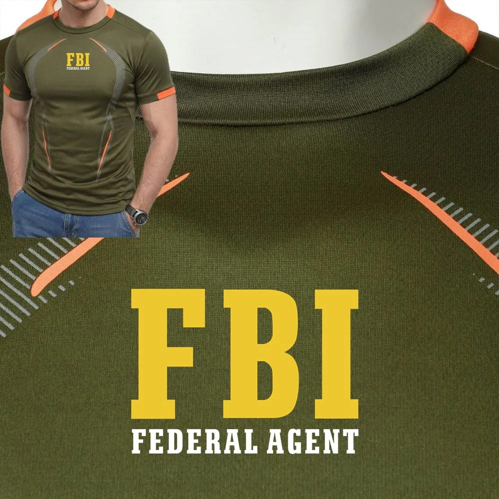 Men's Federal Agent FBI CIA Staff T-Shirt Thin Compression High Stretch Muscle Top Breathable Quick Dry Sun Protection Sport Tee